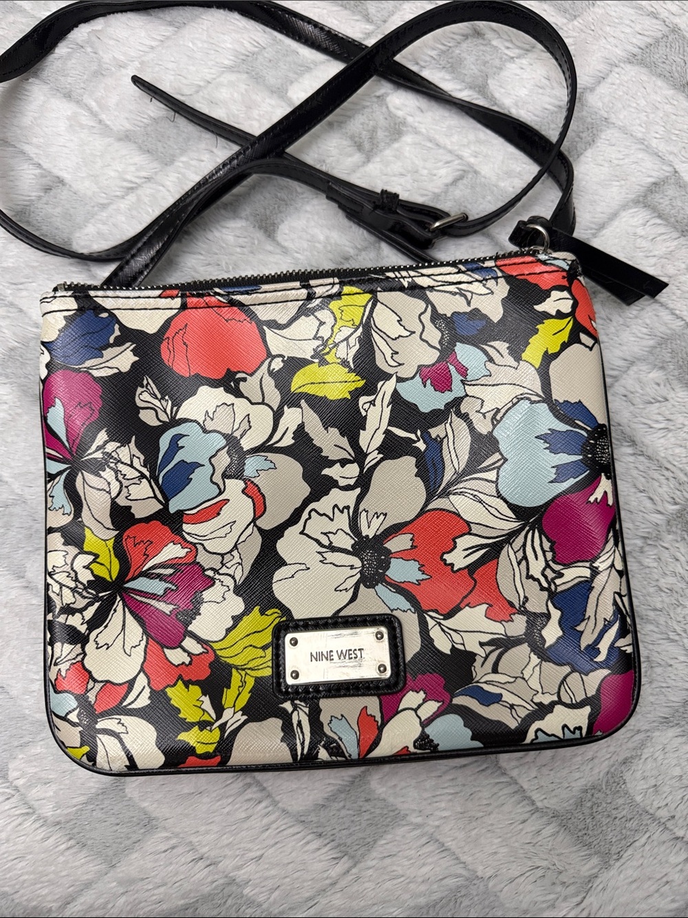 Nine West Floral Crossbody in Multi-Color with Black Strap